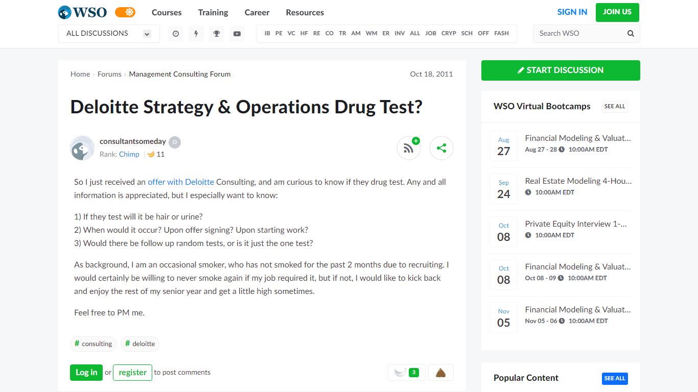 Deloitte Strategy & Operations Drug Test? | Wall Street Oasis